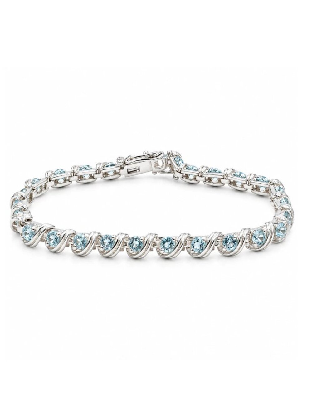 Genuine Aquamarine Tennis Bracelet Solid .925 Sterling Silver